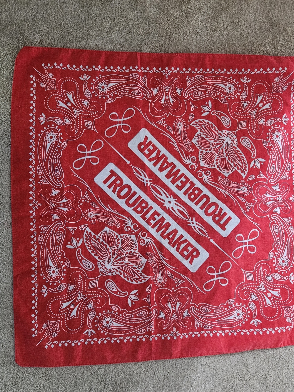 Collectable Red Paisley 'Troublemaker' Wine Bandana